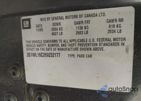 2006 Chevrolet Monte Carlo Ss из США, поврежденный, VIN 2G1WL16C269232177